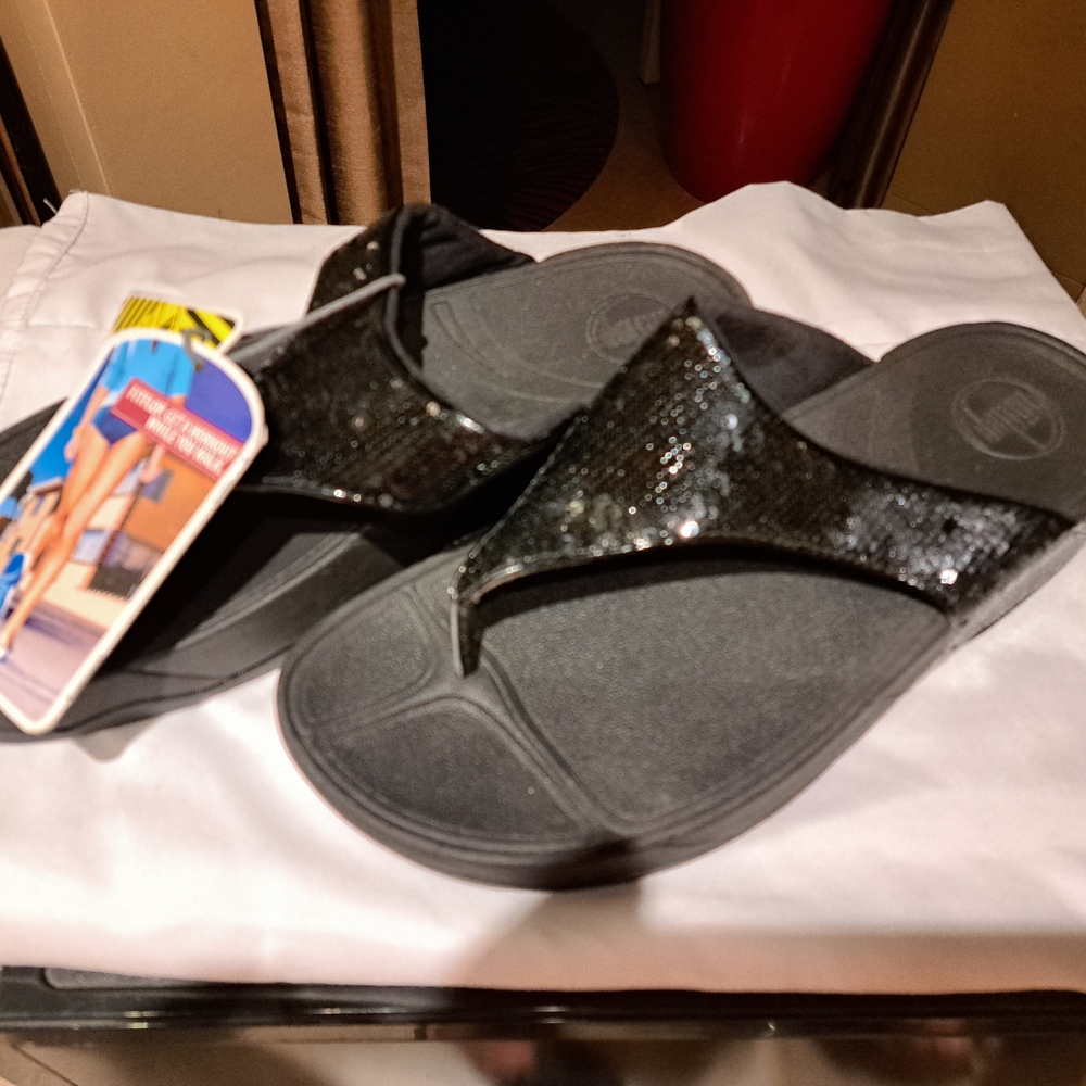 Black Sequin Flip Flops